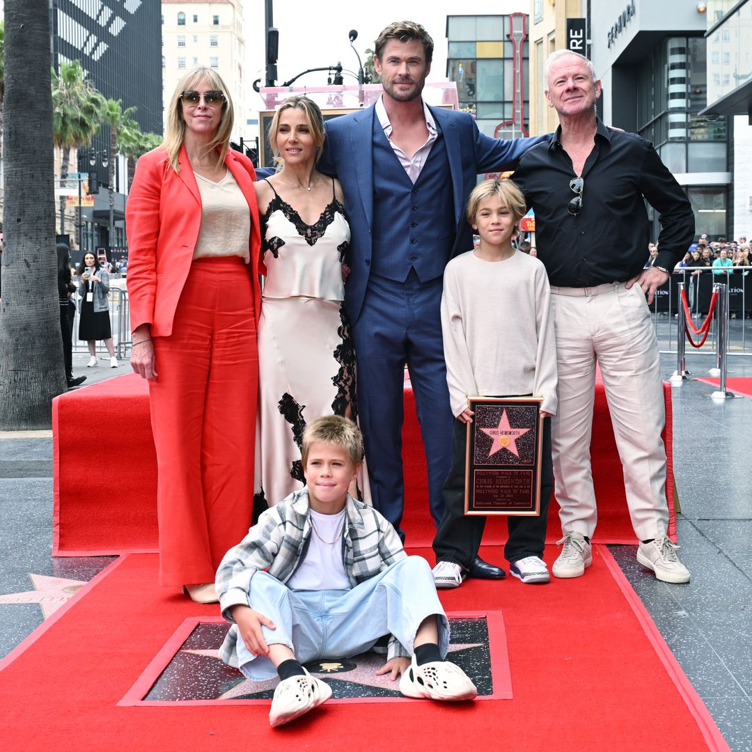 Leonie Hemsworth, Elsa Pataky, Sasha Hemsworth, Chris Hemsworth, Tristan Hemsworth and Craig Hemsworth during the ceremony to honor Chris Hemsworth with a star on the Hollywood Walk of Fame on May 23, 2024 in Los Angeles, California.