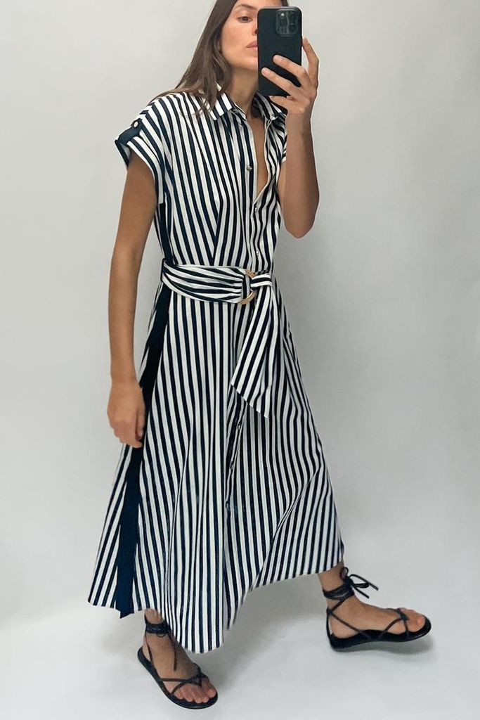 Zara Striped Linen Blend Midi Dress