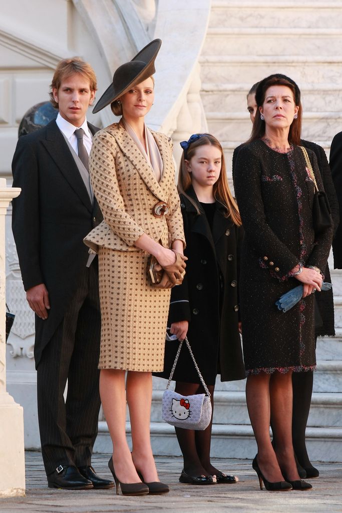 Andrea Casiraghi, Charlene Wittstock, Princess Alexandra of Hanover and Princess Caroline of Hanover attend the award ceremony for badges of rank and medals to staff at the Prince's Palace as part of Monaco's National Day celebrations on November 19, 2010. 