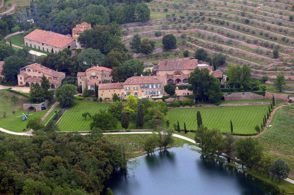 An aerial view taken in Le Val, southeastern France shows Chateau Miraval, a vineyard formerly owned by Brad Pitt and Angelina Jolie. 
