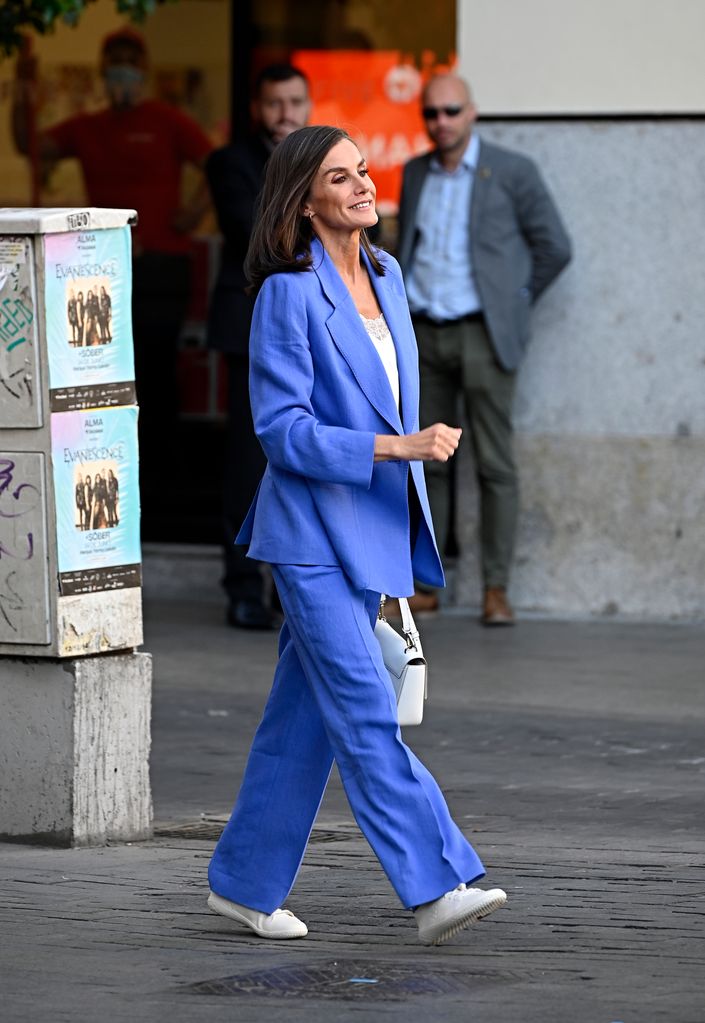 Queen Letizia walks in a new indigo blue suit