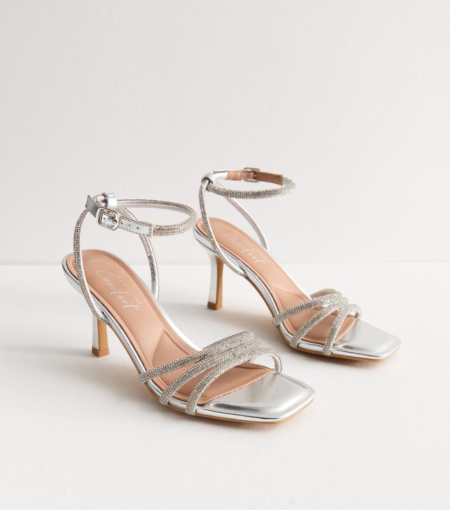 New Look Silver Diamante-Embellished Stiletto Sandals