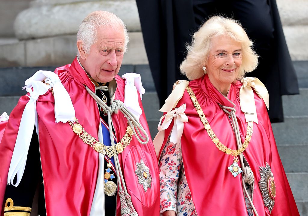     King Charles III and Queen Camilla descend the steps of St Paul's Cathedral