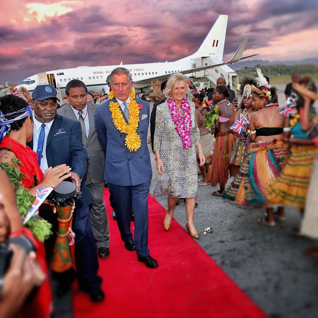 In 2012 Prince Charles and Camilla arrive in Papua New Guinea on the first leg of the Diamond Jubilee Tour