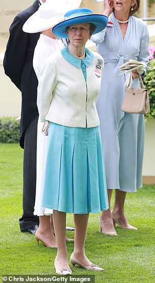 The Princess royal looked elegant in a turquoise number she first wore in 1978 as she attended Ascot's second day on Wednesday