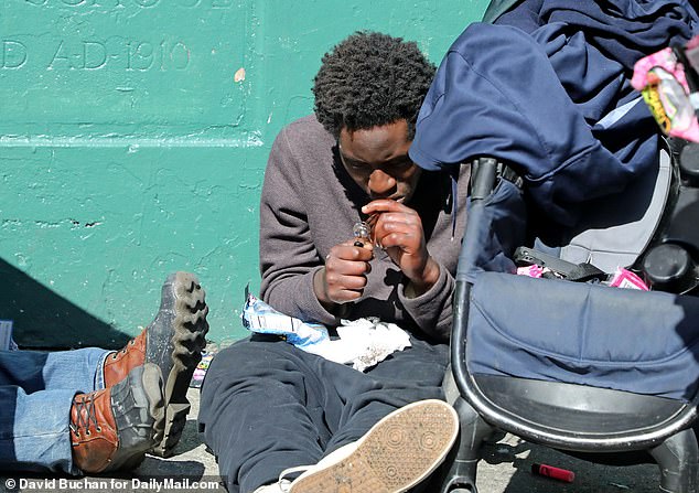 The picture above shows a man on the streets of San Francisco during the US drug crisis.