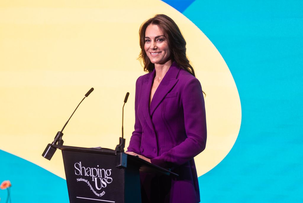 Kate Middleton smiles during a speech at the Shaping Us National Symposium 