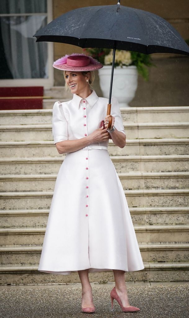 Zara Tindall arrives to attend The Sovereign Garden Party at Buckingham Palace