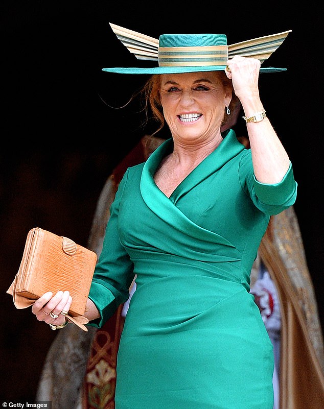 Sarah Ferguson, Duchess of York, attends the wedding of Princess Eugenie of York and Jack Brooksbankin 2018