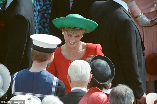 Princess Diana also enjoyed meeting many well-wishers at Buckingham Palace (pictured in 1991)