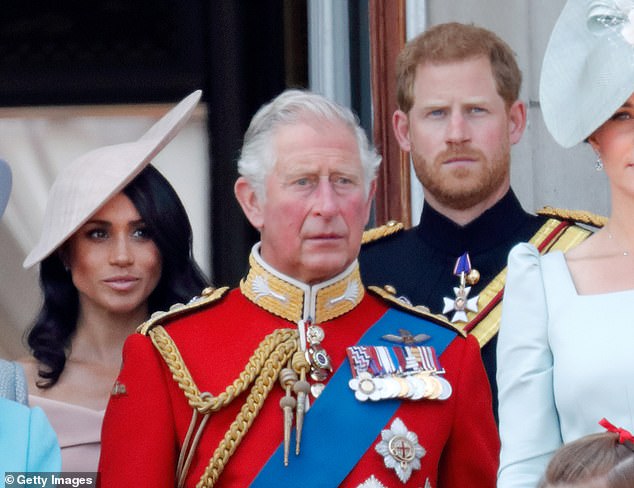 Meghan, Harry, Charles and Princess Kate are pictured at Trooping of the Colour in 2018, before the Sussexes leave the UK for the US