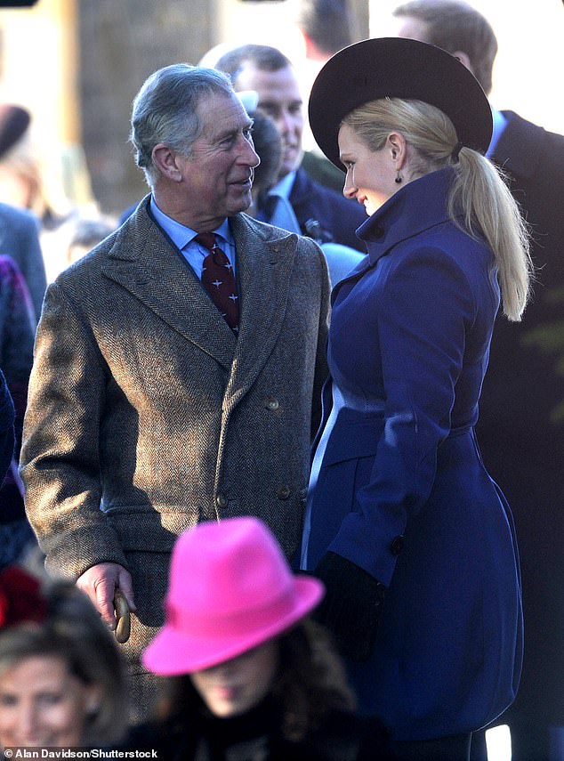 Charles admiring his niece's hat while attending Christmas Day service at Sandringham Estate in 2009