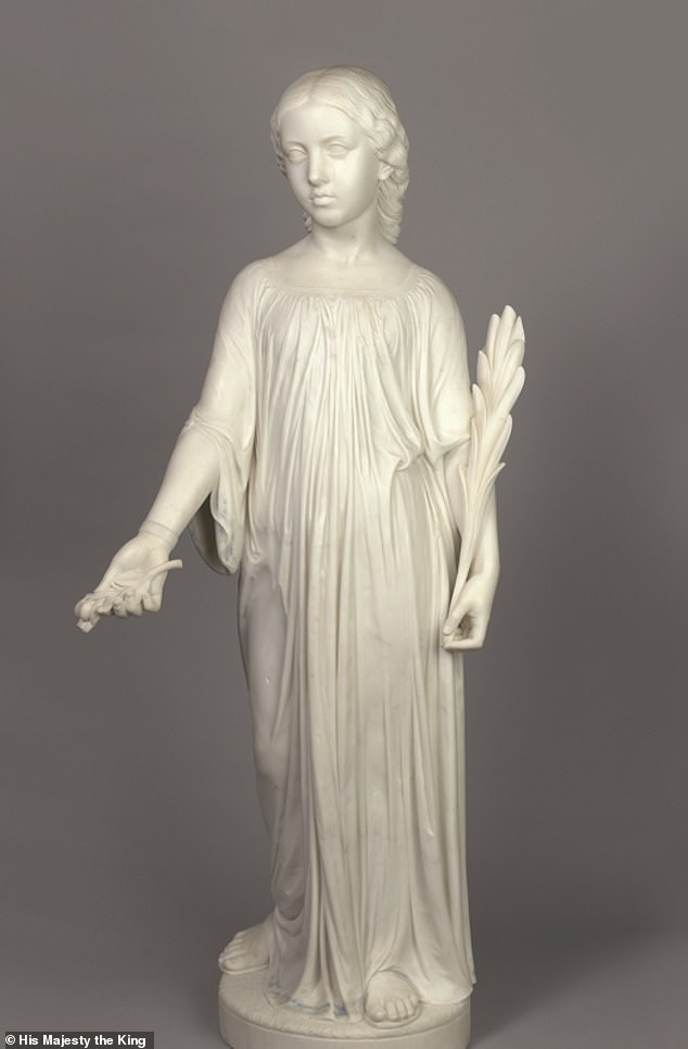 Princess Helena as Peace, 1856, by Mary Thornycroft. Thornycroft was a particular favourite of Victoria and Albert, creating a series of artworks of their nine children and grandchildren for the couple's birthday and Christmas gifts.