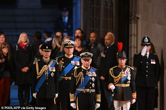 Standing alongside her brothers as they guarded the Queen's coffin at Westminster Hall, Anne was the first woman ever to partake in the Vigil of the Princes