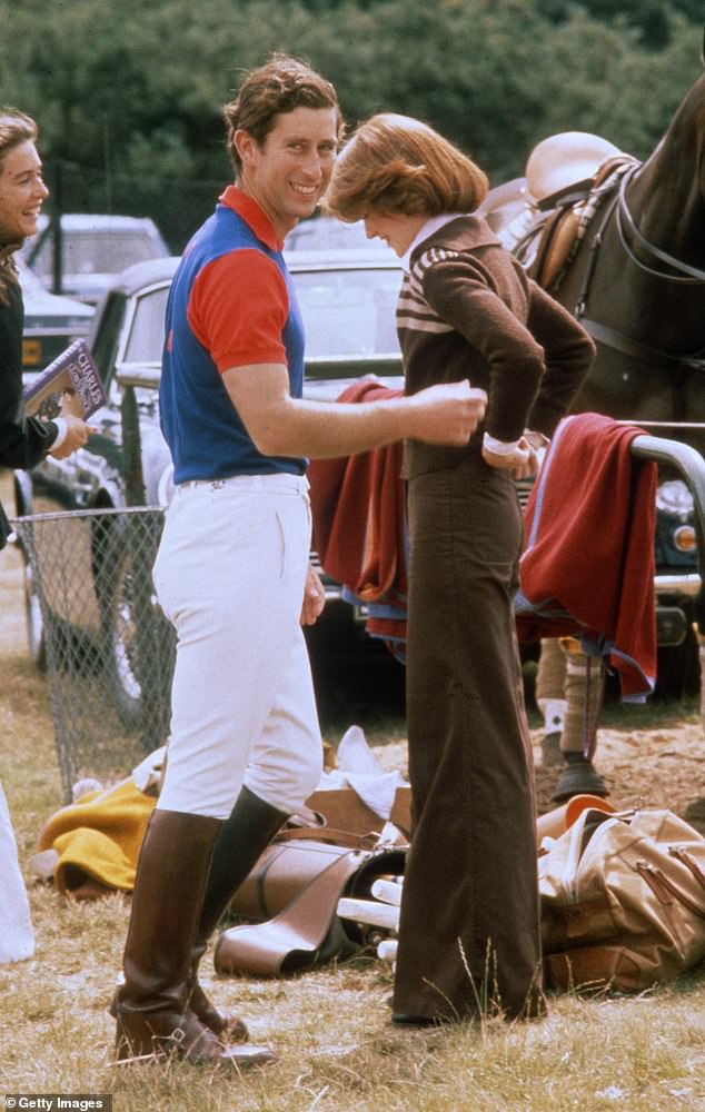 The Prince of Wales playing polo with Lady Sarah, Princess Diana's sister, whom he dated in 1977