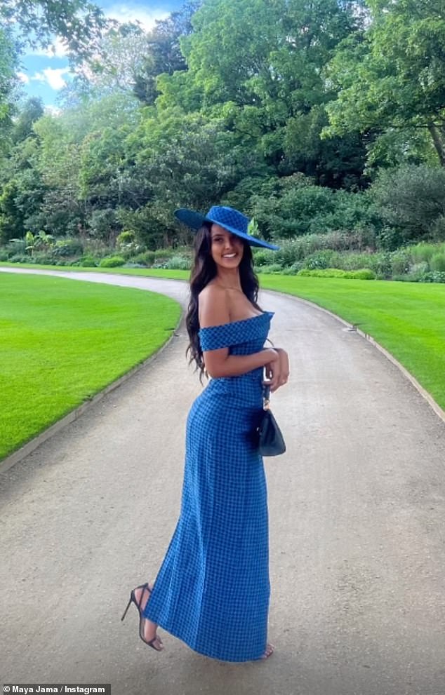 Maya uploaded a photo of herself walking in the field in which she was wearing a stunning blue dress