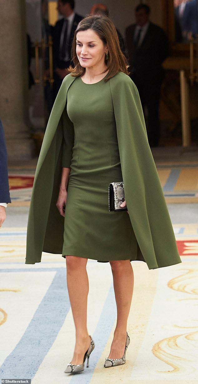 Queen Letizia wore a cape dress to present the 2016 National Sports Awards held at the Royal Palace of El Pardo