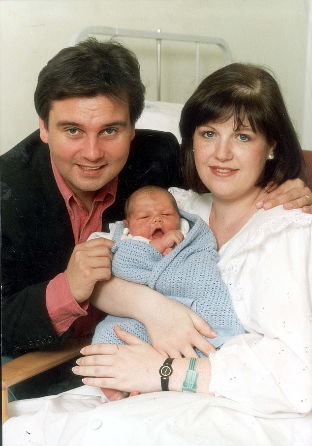 Two years earlier, Eamonn had split from his first wife, Gabrielle Holmes, who is the mother of his three eldest children, Declan, 35, Rebecca, 33, and Niall, 31 (pictured in 1993 with Niall)