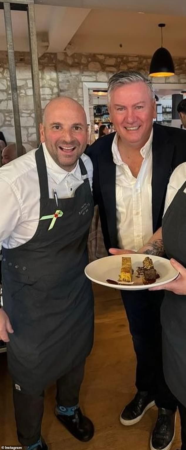 The show was hosted by Eddie McGuire (right) and pictures shared on social media showed the three judges working in the kitchen.