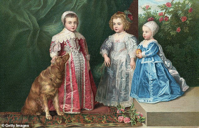 By the time Charles II (pictured with his siblings) was 19, his father Charles I had been executed. Above: Charles with his siblings James II and Henrietta