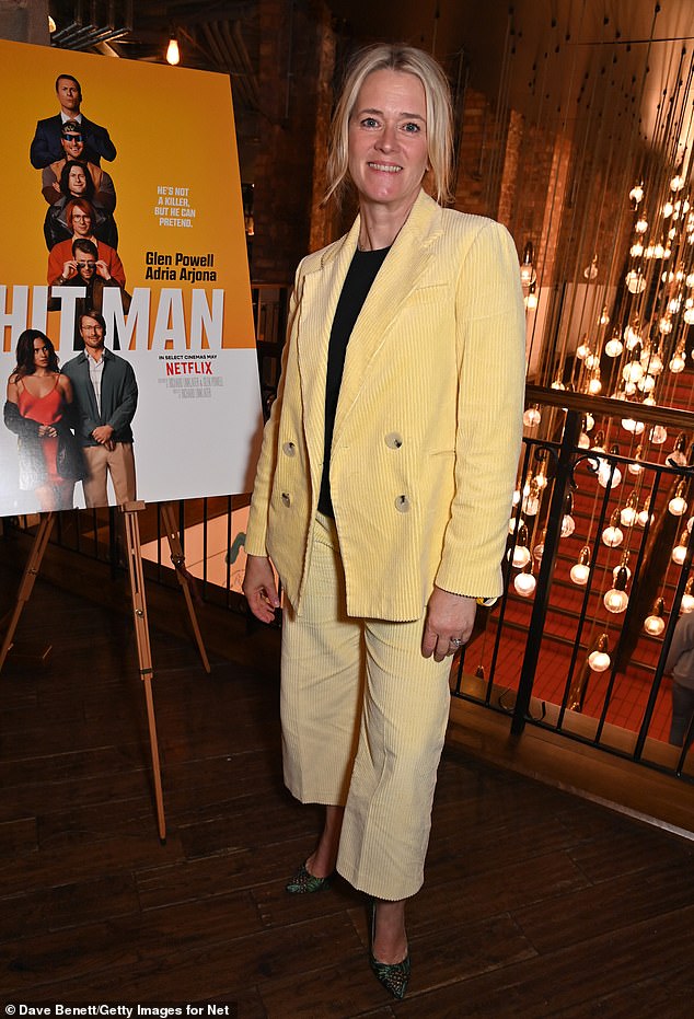 BBC radio star Edith Bowman chose a pleated pale yellow suit and finished her look with a pair of studded high heels