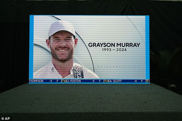 The two-time PGA Tour winner died on May 25, a day before he withdrew from the Charles Schwab Challenge golf tournament in Texas. A CBS golf broadcast showed a photo of Grayson Murray on an empty stage in the media center during the third round of the tournament in Fort Worth, Texas, on Saturday.