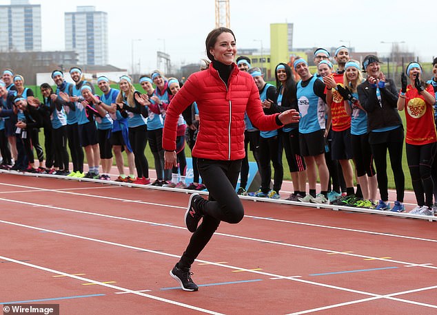 Kate raced William and Harry during a training day for the Heads Together team for the London Marathon at Olympic Park in 2017