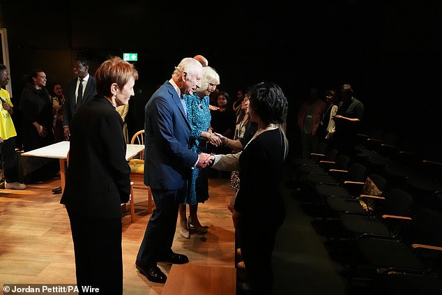 Charles and Camilla during a visit to Rada today to celebrate the school's 120th anniversary