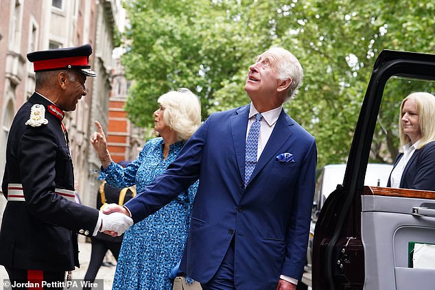 King Charles III with Sir Kenneth Olisa, Lord-Lieutenant of Greater London, at Rada today