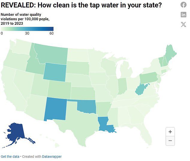 Map reveals where tap water is most infested with harmful chemicals across the US… is YOUR area affected?