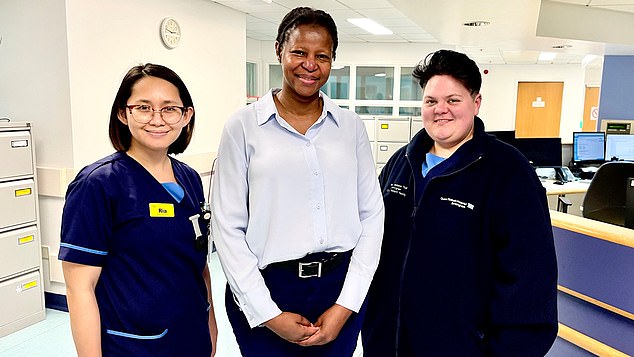 Pictured are research nurses Ria (left), Hayley (right) and Dr Victoria Kunene (centre), consultant medical oncologist at Queen Elizabeth Hospital in Birmingham