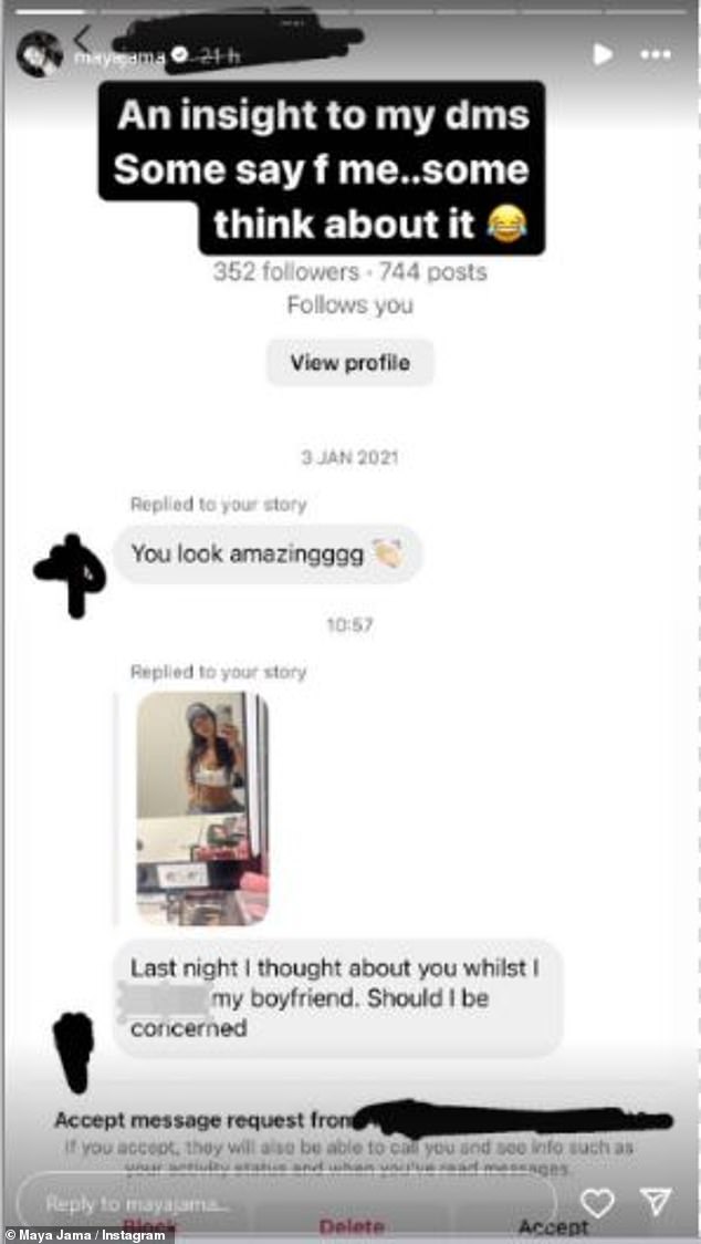 The Love Island host, 29, shared screenshots of messages she received on social media, giving insight into some of the stranger messages she receives.