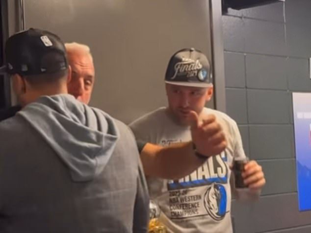 Luka Doncic has his beer confiscated by Mavericks VP as he celebrated reaching the NBA Finals with his dad