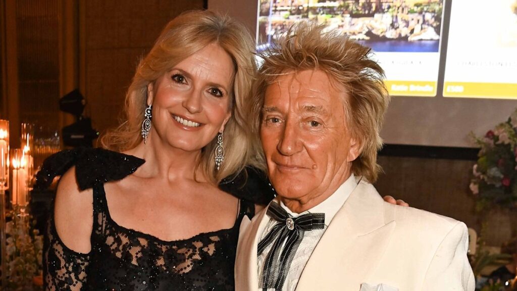 Penny Lancaster is a bombshell in daring dress with thigh-high slit to mark celebrations with Rod Stewart