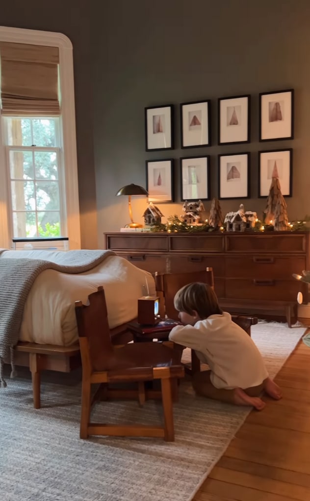 A still from a video shared by Joanna Gaines on Instagram in November 2023, showing her son Crew marveling at the Christmas decorations in his bedroom.