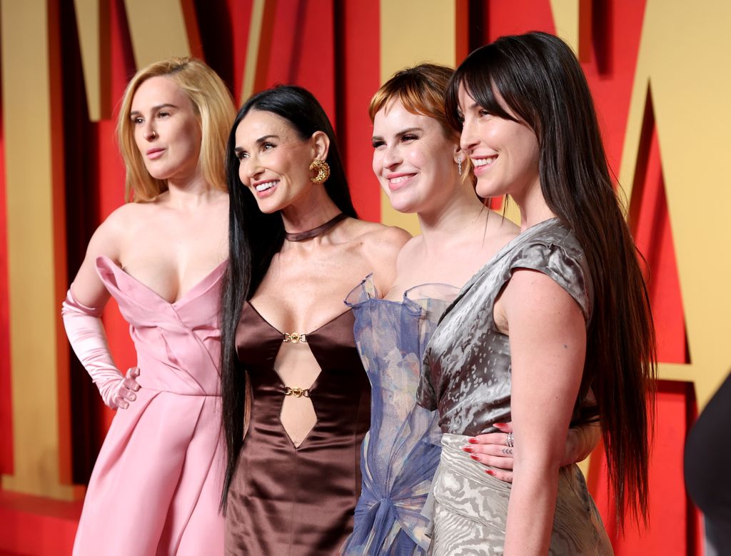 Rumer Willis, Demi Moore, Tallulah Willis and Scout LaRue Willis attend the 2024 Vanity Fair Oscar Party hosted by Radhika Jones at Wallis Annenberg Center for the Performing Arts on March 10, 2024 in Beverly Hills, California.