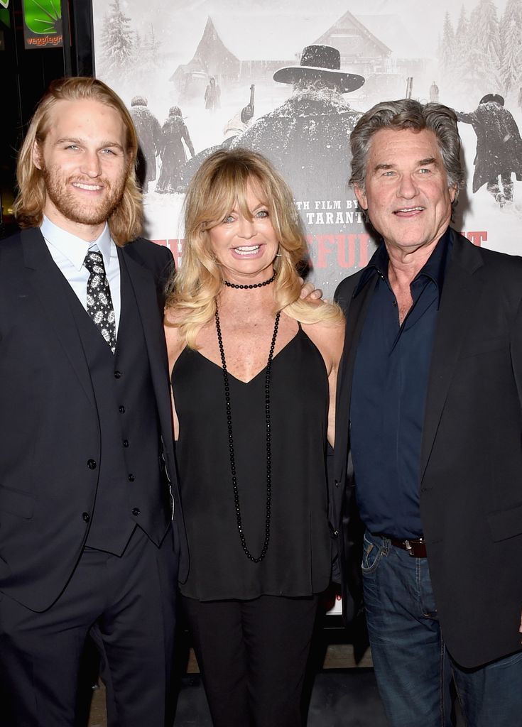 Wyatt Russell, Goldie Hawn and Kurt Russell attend the premiere of The Weinstein Company "The Hateful Eight" ArcLight Cinemas at the Cinerama Dome in Hollywood, California on December 7, 2015