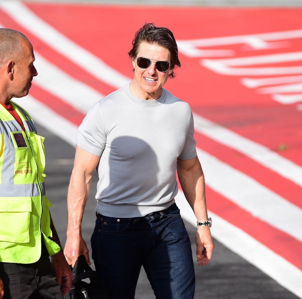 Tom Cruise and Connor Cruise arrived in their helicopter with some other guests at a heliport in Central London