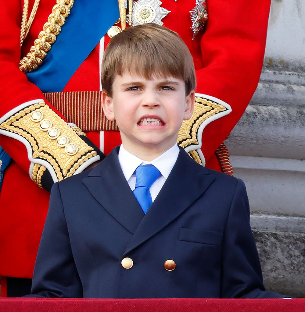 Prince Louis of Wales watches the RAF flypast from the balcony of Buckingham Palace after attending Trooping the Colour on June 15, 2024 in London, England. 