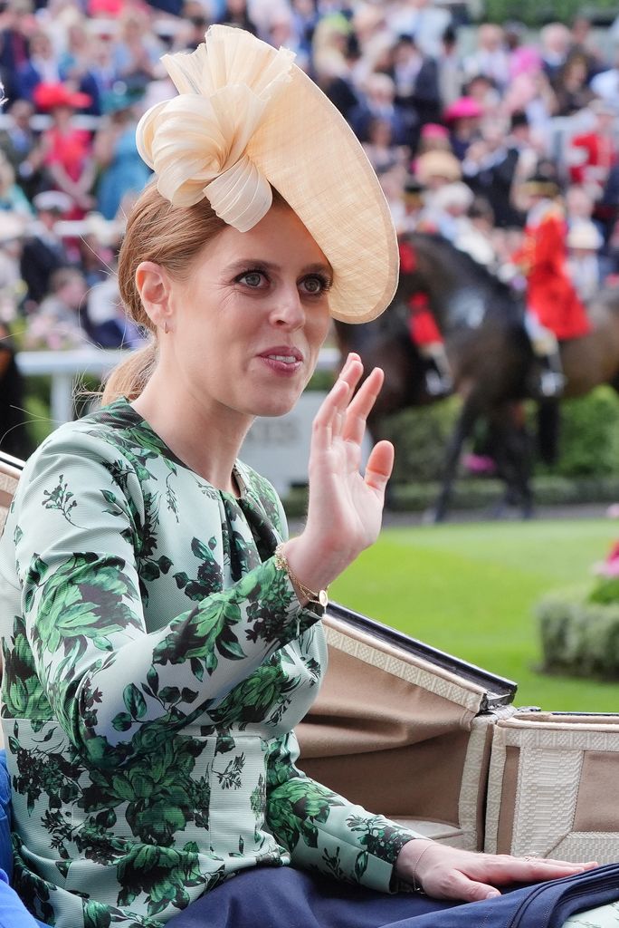 Princess Beatrice arrives in a carriage at Ascot Racecourse in Berkshire on day four of Royal Ascot. Image date: Friday 21 June 2024. 