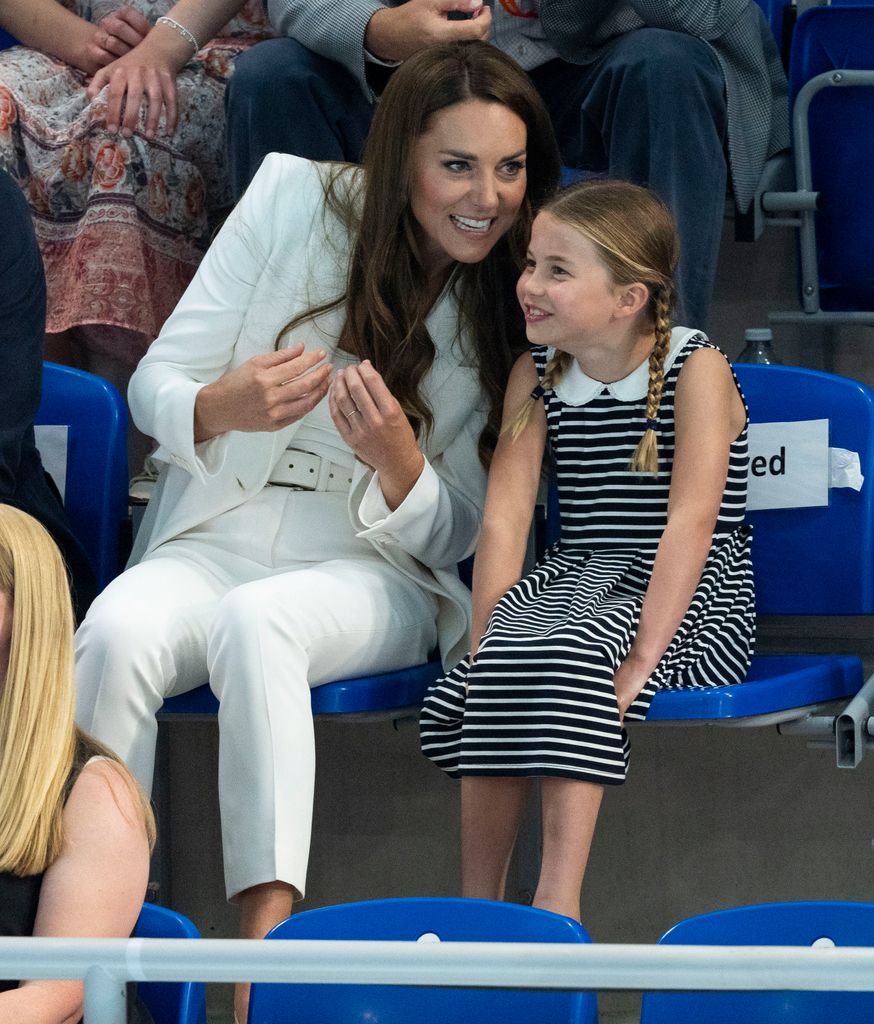 Kate Middleton with Princess Charlotte of Cambridge swimming during the 2022 Commonwealth Games in Birmingham, England on August 2, 2022