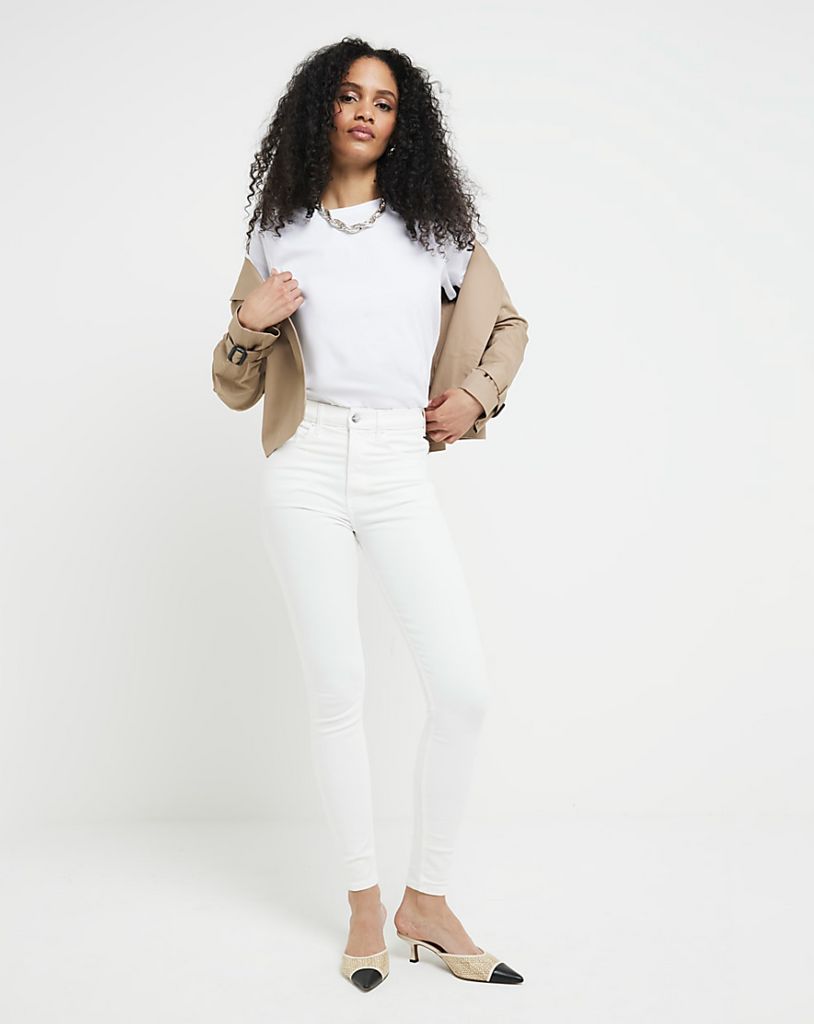 River Island White High Waisted Bum Sculpt Skinny Jeans