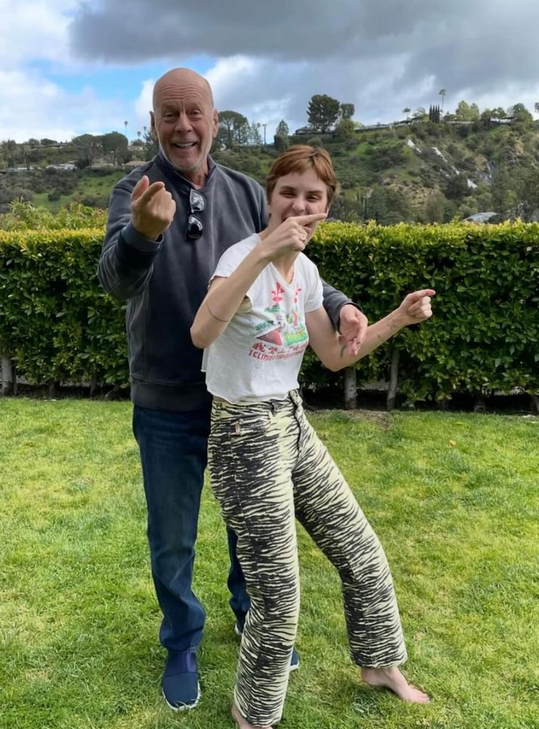 Photo of Bruce Willis with his daughter Tallulah shared by Demi Moore and Emma Heming on Instagram on Father's Day 2024