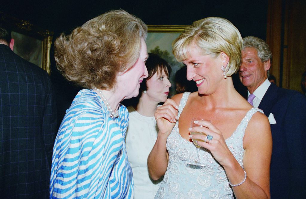     Diana, Princess of Wales, at a private viewing and reception held at Christie's in aid of the Aid Crisis Trust and the Royal Marsden Hospital Cancer Fund Diana is accompanied by her stepmother Raine, Comtesse de Chambrun