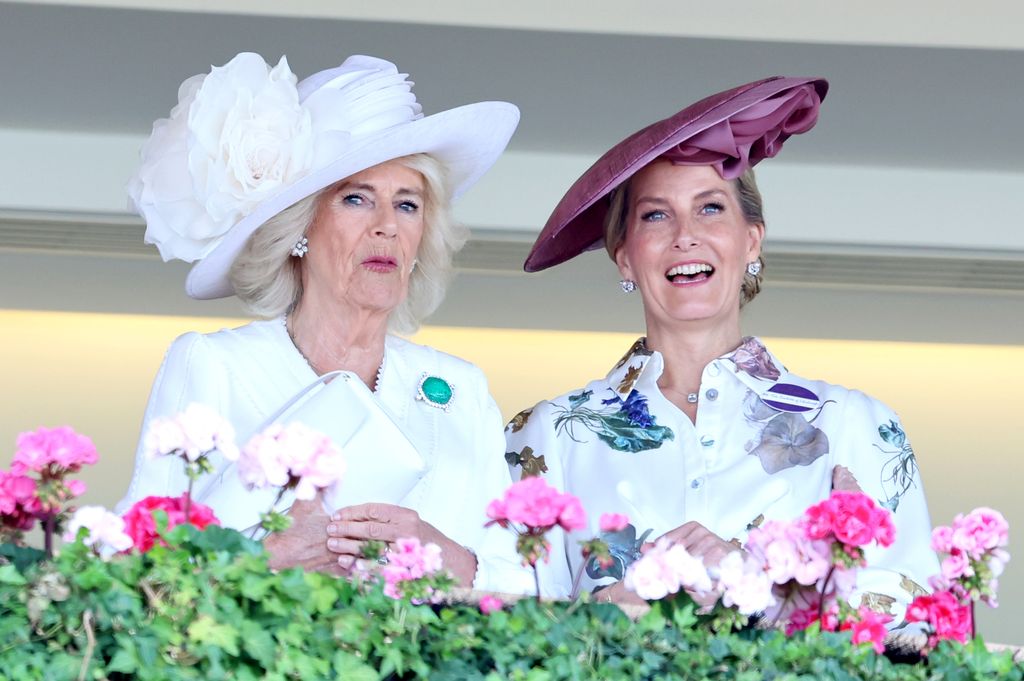 Queen Camilla and Sophie, Duchess of Edinburgh talking to each other on day three of Royal Ascot 2024