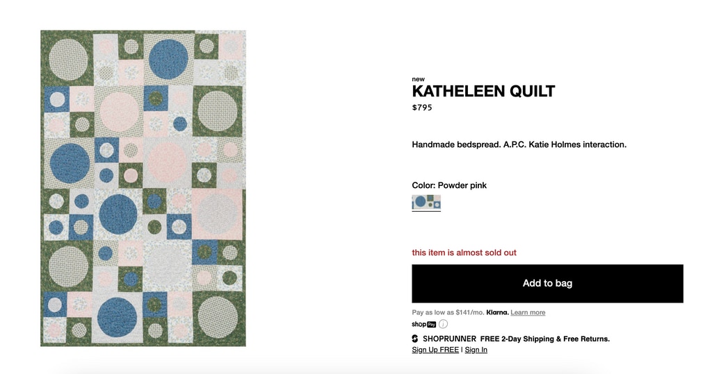 Take a look at Katie Holmes' mom's beautiful quilt — which is almost sold out at APC