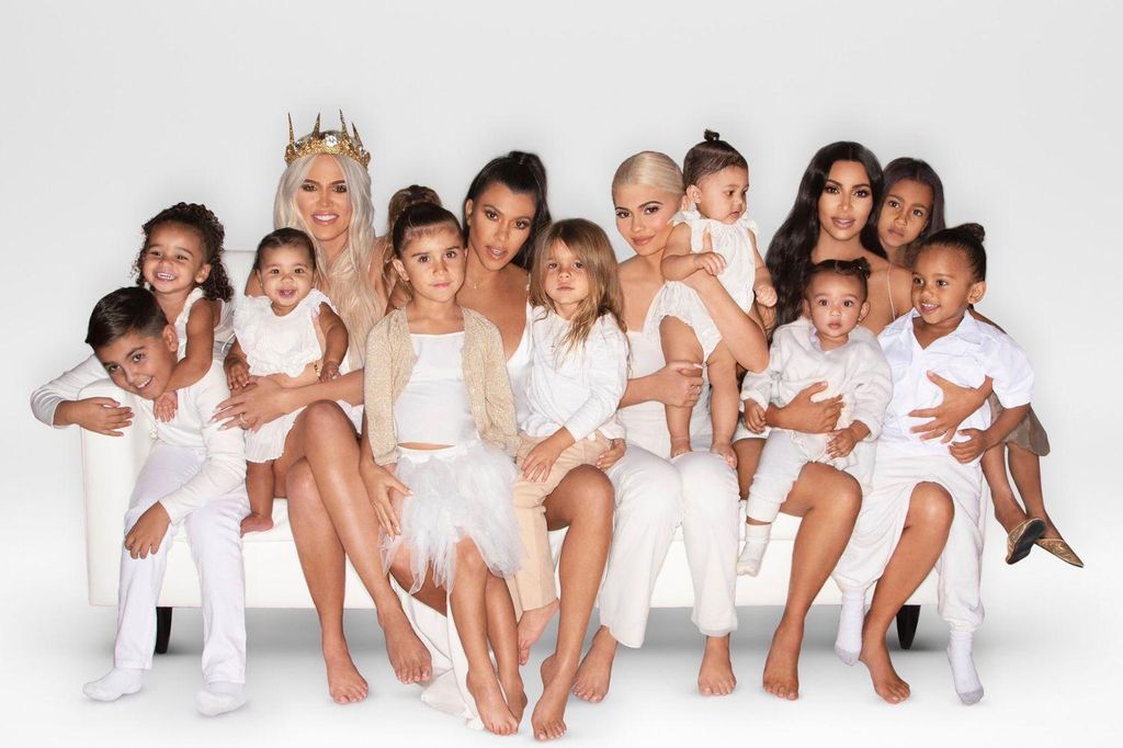 The Kardashians 2018 Christmas card with L-R: Mason, Chicago, True, Khloe, Penelope, Kourtney, Reign, Kylie, Stormi, Psalm, Kim, North and Saint