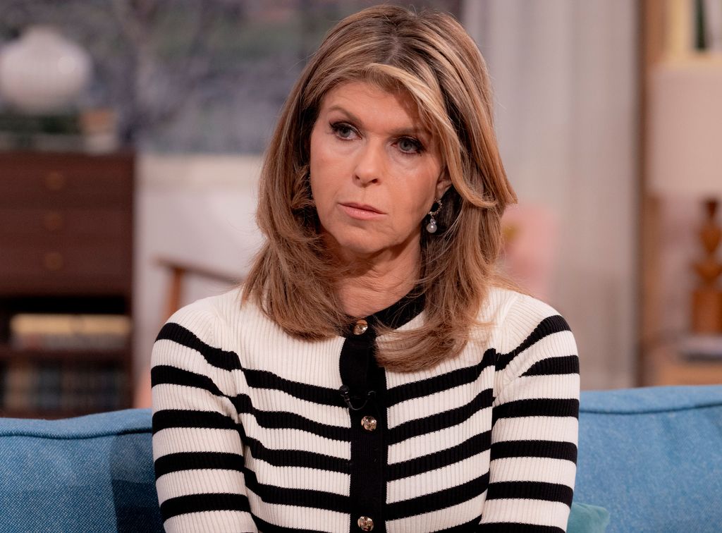 Kate Garraway in a striped cardigan on This Morning 