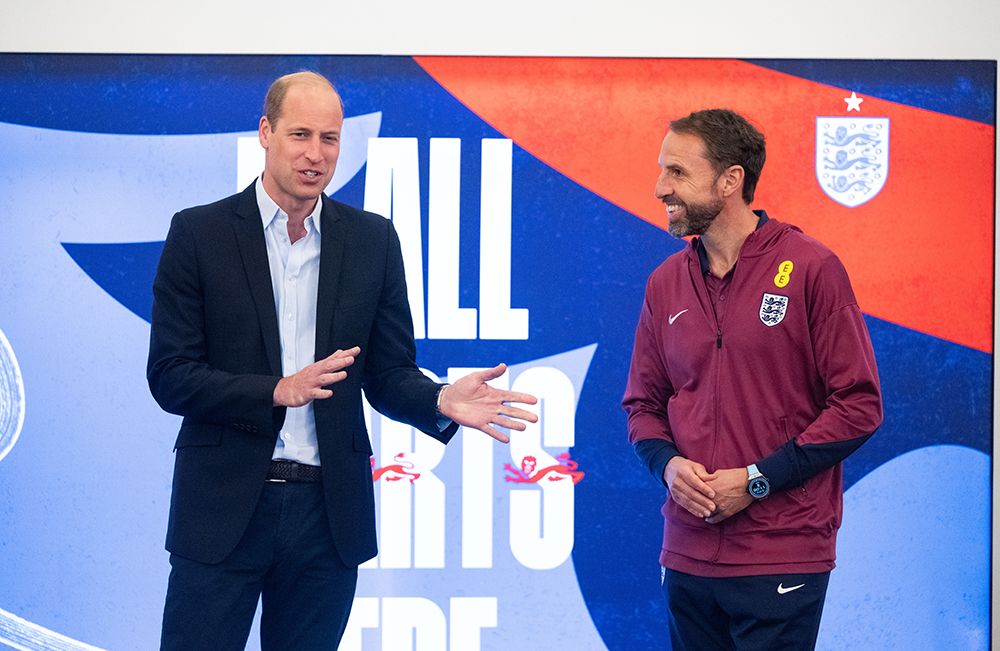 England manager Gareth Southgate (right) listens to Prince William's talk to the England team