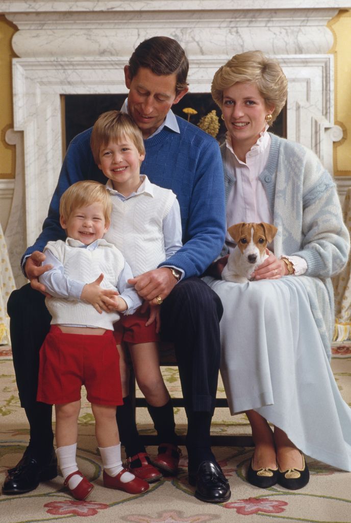 Prince Charles and Diana with their sons Prince William and Prince Harry at their home in Kensington Palace, London, December 1986